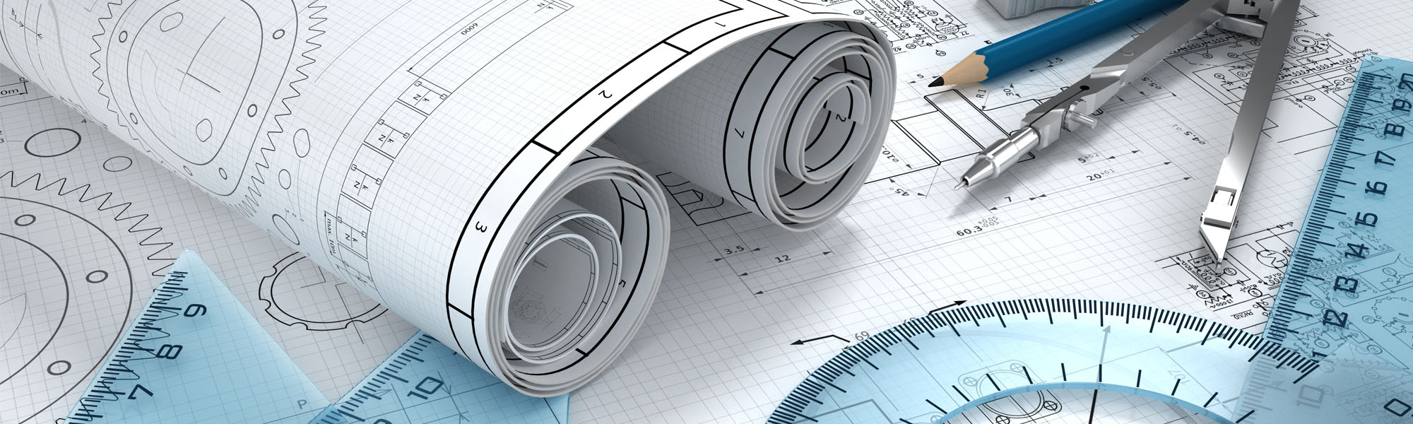 Mechanical drawings, compass, pencil, protractors