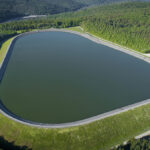 Reservoir, storage basin of pumped-storage plant - aerial view