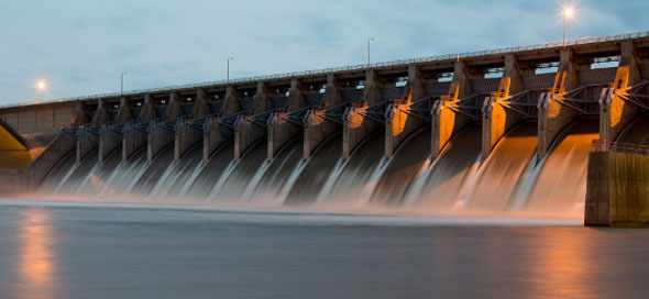 Hydro plant at night