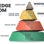 Knowledge Wisdom hierarchy infographic template with icon has Wisdom Shared understanding Knowledge Judgment Information Cognition Data Processing DIKW knowledge management pyramid vector