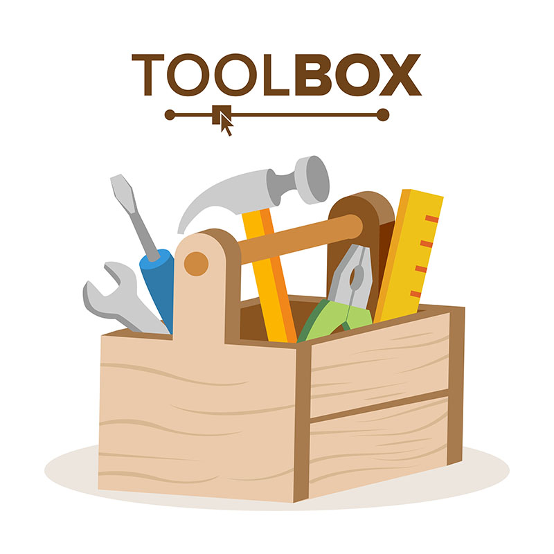 Wooden Classic Toolbox Vector Full Of Equipment Flat Cartoon Isolated Illustration