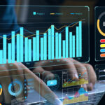 Businessman works on laptop Showing business analytics dashboard with charts metrics and KPI to analyze performance and create insight reports for operations management Data analysis conceptAi