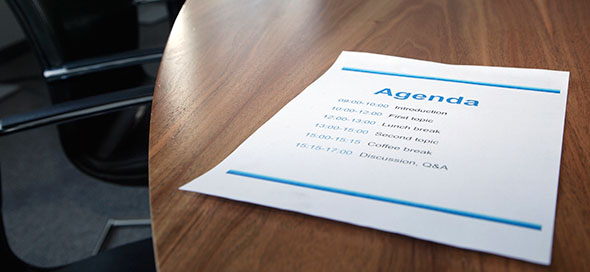 Agenda on boardroom table